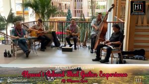 Photo of a group of professional musicians playing at the Hawaii Island Steel Guitar Experience